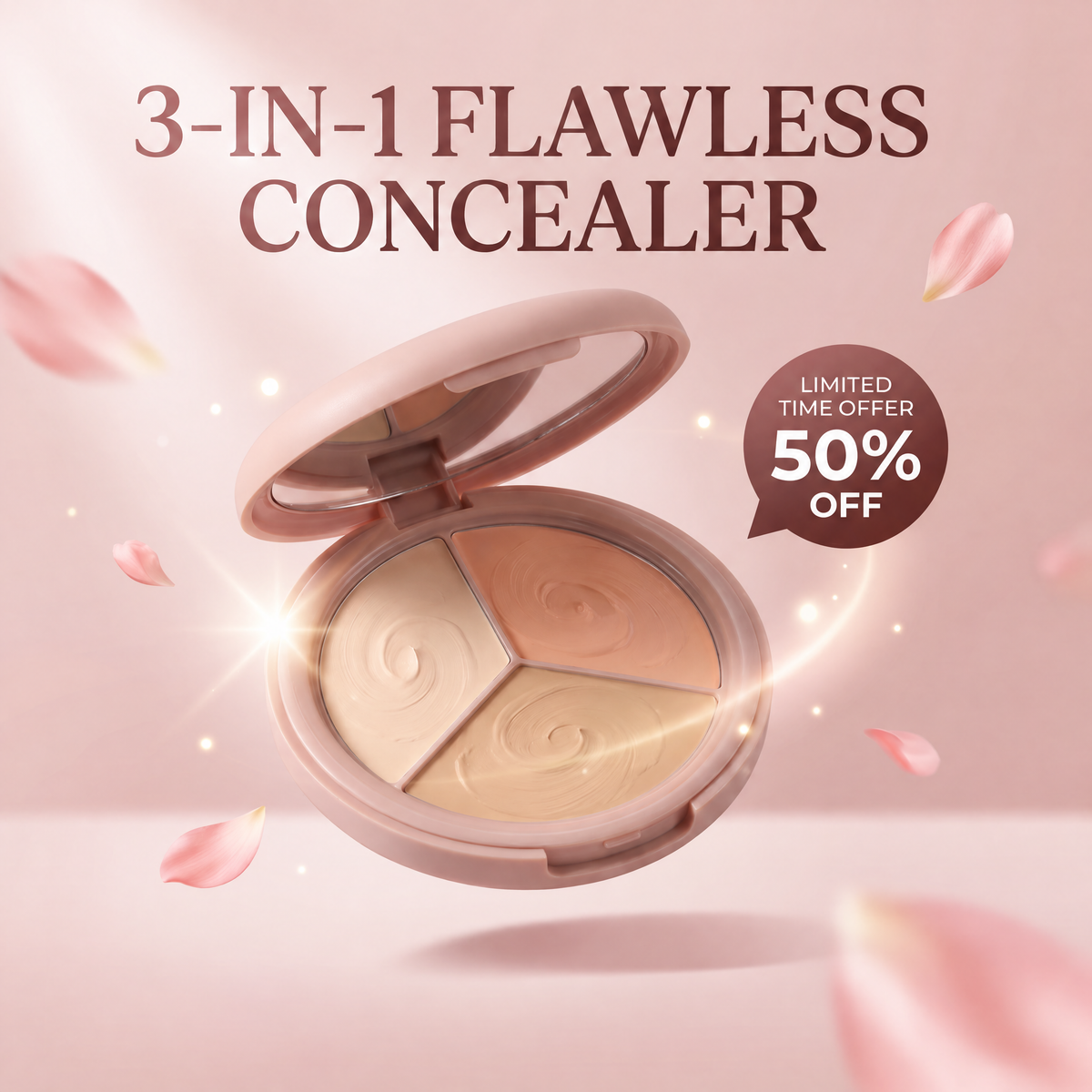 3-in-1 Cream Concealer Palette – Color Correcting & Soft Matte Finish